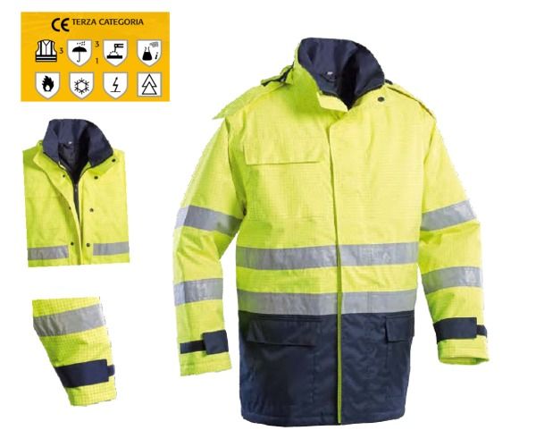 PPLOYAL IGNIFUGO giaccone Parka multinorma trivalente ALASKA giallo/blu EN20471 ignifugo, antistatico, antiacido