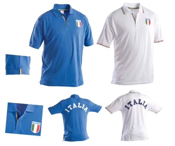 PPLOYAL Polo ITALIA manica corta, bianca o azzurra applique e scudetto 190 gr