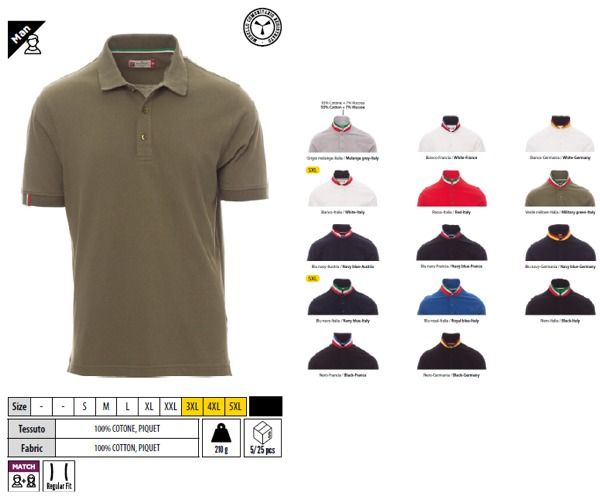 Polo manica corta NATION Payper 100% cotone  210 gr colletto tricolore