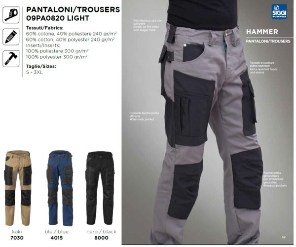 Pantaloni HAMMER leggero 09PA0820 Siggi  tessuto 60 cotone 40 poliestere 240 gr