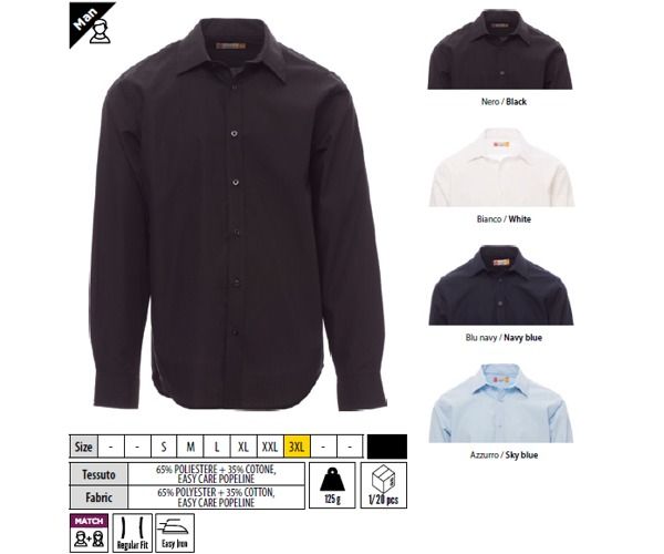 Camicia manica lunga BRIGHTON Payper uomo 65% POLIESTERE + 35% COTONE 125 gr