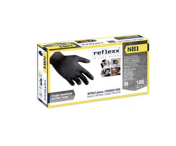 REFLEXX N81 100 pz NITRILE SENZA POLVERE NERO Peso 3,2 gr - Spess. 0,06 mm