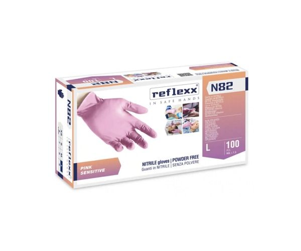 REFLEXX N82 100 pz NITRILE ROSA ULTRA SENSIBILE SENZA POLVERE Peso 3,2 gr - Spess. 0,06 mm