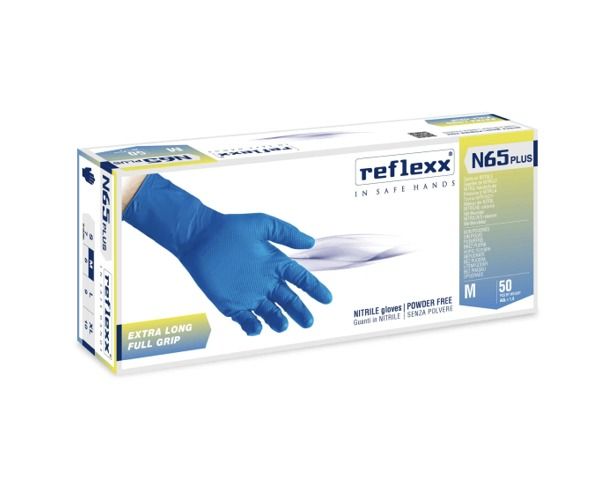 REFLEXX N65P 50 pz NITRILE BLU X-LONG FULL GRIP Peso 9,2 gr - Spess. 0,15 - 0,20 mm