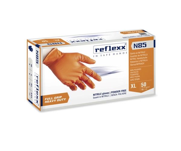 REFLEXX N85 50 pz NITRILE ARANCIONE FULL GRIP Peso 8,4 gr - Spess. 0,15 - 0,20 mm