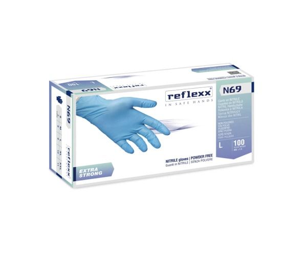 REFLEXX N69 100 pz NITRILE SENZA POLVERE - AZZURRO Peso 7,0 gr - Spess. 0,13 mm